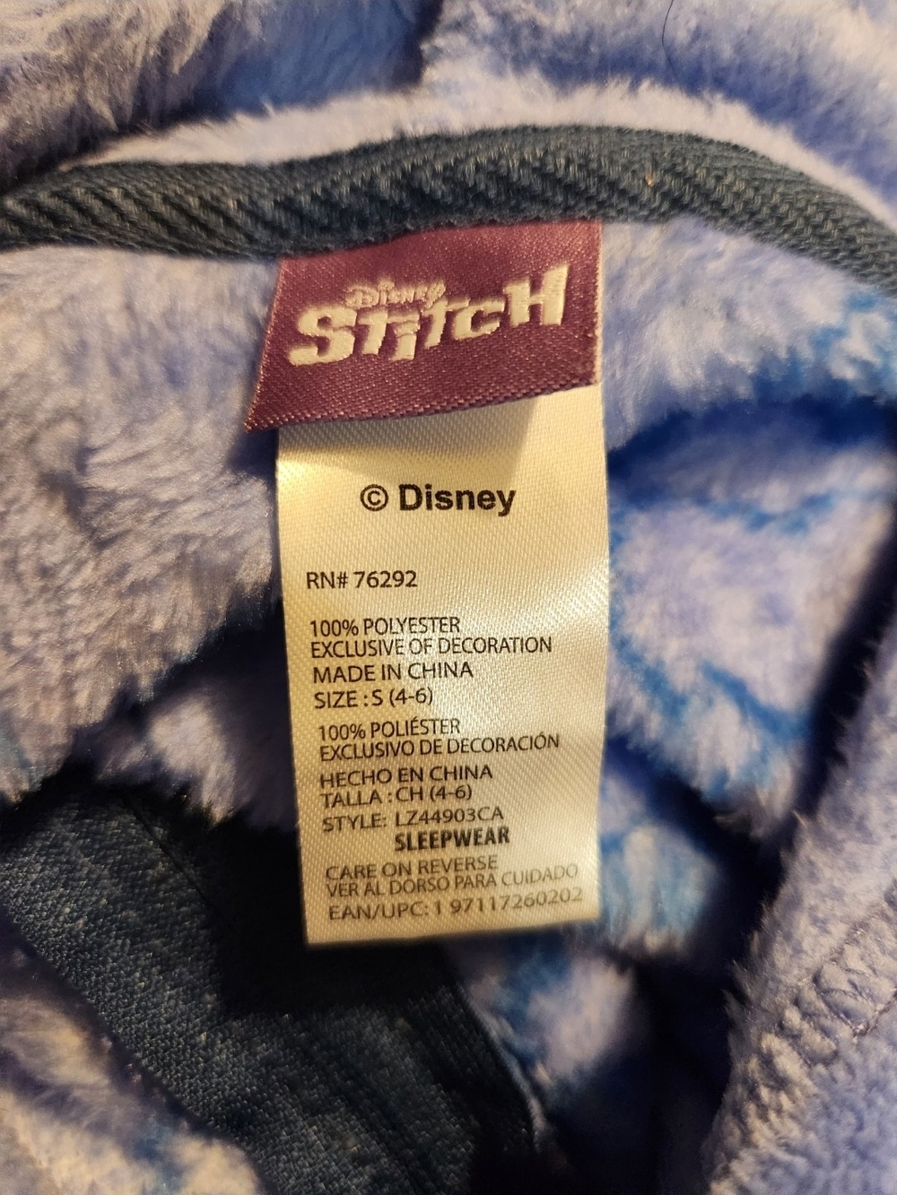 Unisex Disney Blue Stitch Hooded One-Piece Pajama Onesie - Picture 3 of 3
